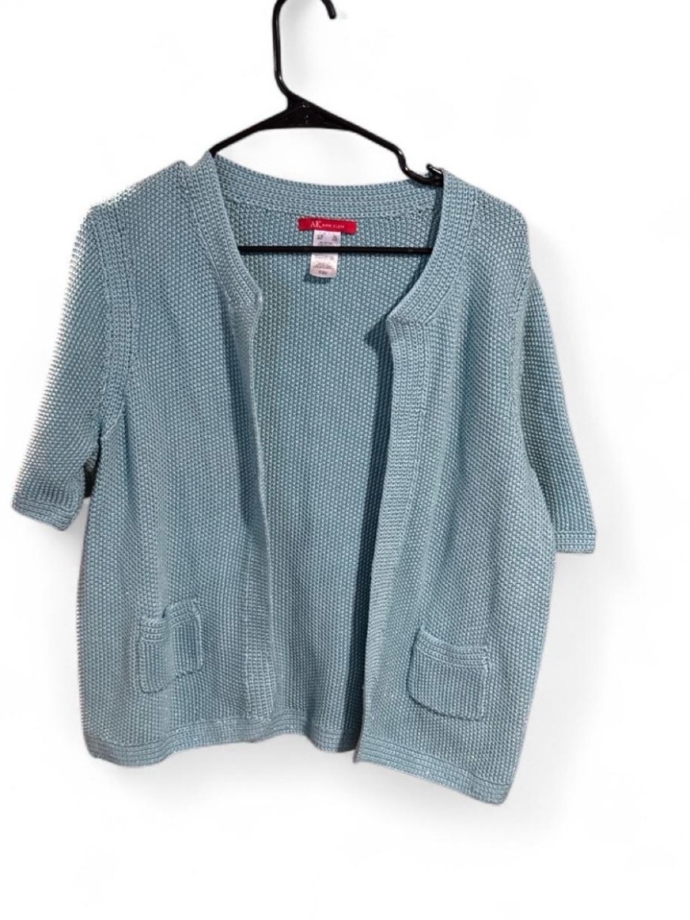 Anne Klein Dusty Blue Open Knit Short Sleeve Cardigan